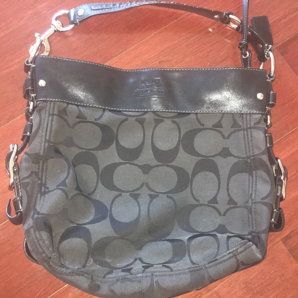 Black Leather Accented Coach Purse
